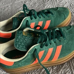 Adidas Forest Green and Coral Sneakers